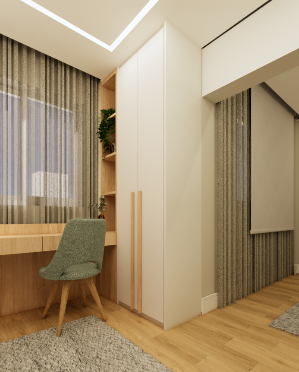 Projeto de closet personalizado e integrado com o dormitório do apê Nyny, projeto assinado pelo Studio Benô.