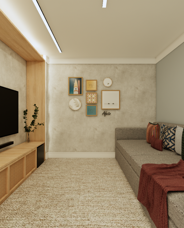 Projeto para sala de tv do projeto Ape Nyny, assinado pelo Studio Benô.